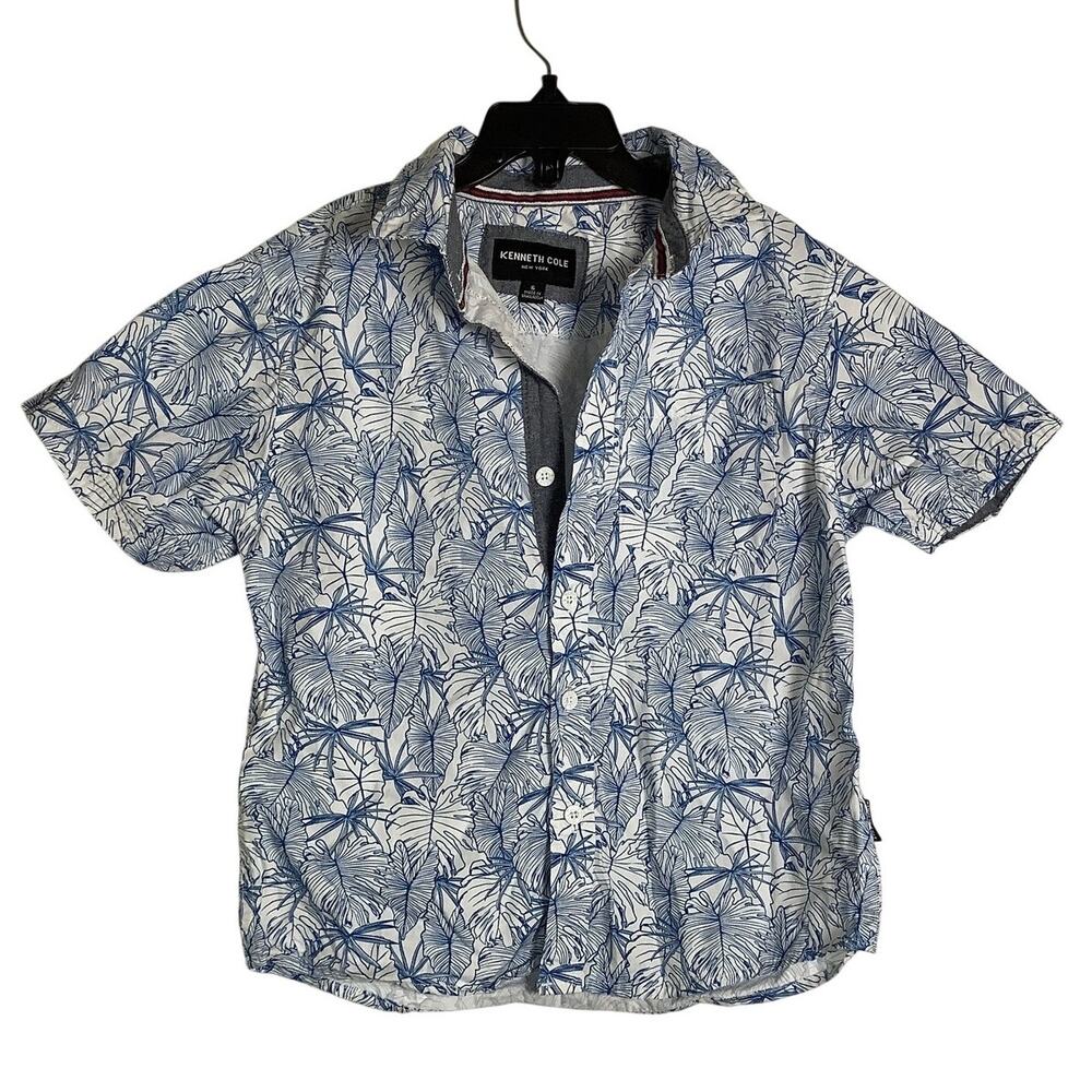 Kenneth Cole New York Boy's 6 Blue Tropical Short-Sleeve Button Down Shirt U2-22